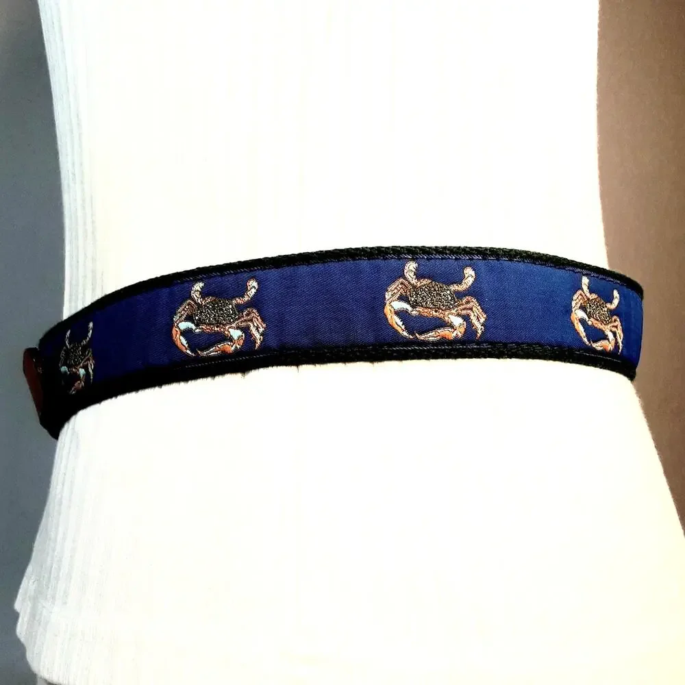 💎Leather Man Ltd TopGrain Leather Ends Blue Embroidered Crab Fabric Green Canvas